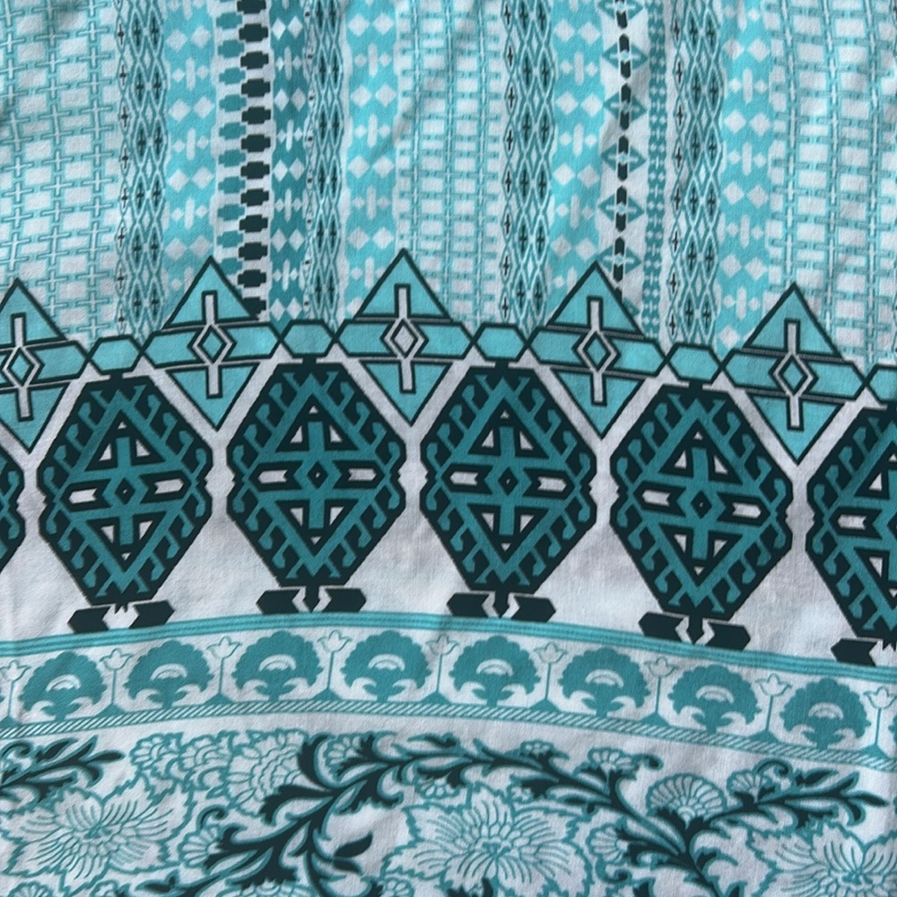 Bobbie Brooks Aqua & White Patterned Open Front Kimono White fringe One Size - Picture 5 of 14